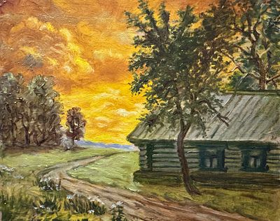 Литенко Л.Т. &laquo;Деревенский пейзаж&raquo;. СССР, 1960-1970-е гг. Картон, масло. Размер: 19,6х24 см. Лите 