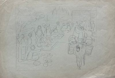 [Архив Т. Полетика] Т. Полетика &laquo;На базаре&raquo;, 1950-е гг. Бумага, гр. карандаш. Тамара Полетика 