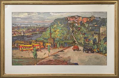 Бордей О.Г. &laquo;Индустриальный пейзаж&raquo;. СССР, 1960-е гг. Бумага, гуашь. Размер: 48х83 см. Бордей 