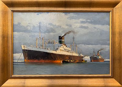 Victor Qvistorff (1883 – 1953) &laquo;Пароход&raquo;, 1945 г. Холст, масло. Размер: 38,5х58 см. Victor 