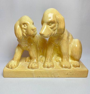 Огромная фарфоровая статуэтка "Щенки" производство Франция Limoges (Лимож). Авторская работа с