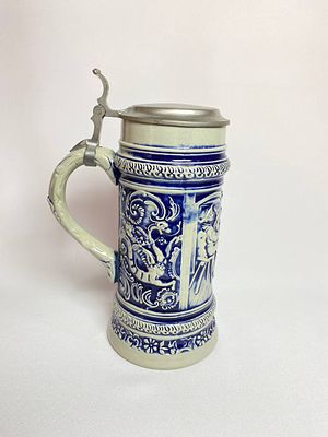 Большая пивная кружка с изображением застолья производство Германия GERZ. Время изготовления