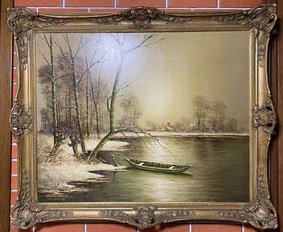 Большая картина на холсте "Морозное утро", размер 118×98×8 см. Профессиональная живопись 