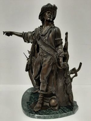 "Колумб" основание мрамор, бронза патинированная 19 век Европа, высота 47см ширина 32см,