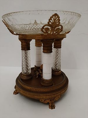 Фруктовница конец 19 века начало 20 века, бронза, стекло, колоны хрусталь и мрамор, высота 25см 