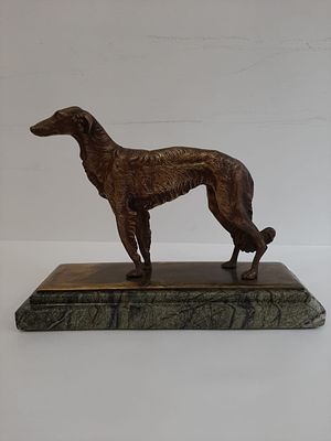 "Борзая" венская бронза, скульптор Бергман, размер основания/мрамор/ 28*10см, длина собаки 24,5см