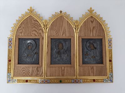 Триптих Деисусный чин серебро эмали бронза камни 1872 год А В Москва. 
, 