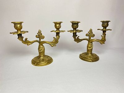 Пара старинных подсвечников на две свечи. Производство Германия, первая половина прошлого века. 