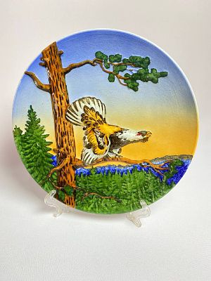 Рельефная керамическая настенная тарелка "Тетерев" из Германии. Диаметр-24см. Хорошая 