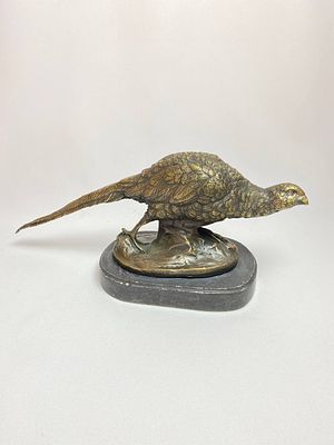 Тяжёлая бронзовая скульптура "Фазан" с ручной доработкой. Производство Франция. Время 