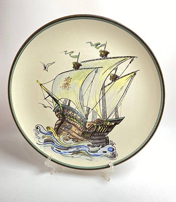 Настенная тарелка с изображением парусного судна производство Германия. Время изготовления 