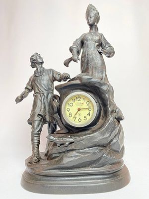 Чугунные каминные часы "Хозяйка Медной горы и Данила Мастер" Автор Гилев А.С. Касли, 