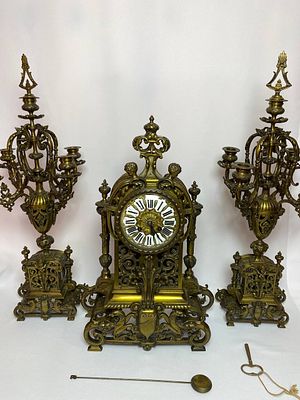 Большие старинные каминные часы с канделябрами (тяжёлые) производство Франция F &amp; H (Franz 