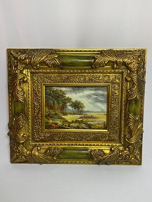 Подписная катина немецкого художника писанная маслом на дереве с изображением пастуха 