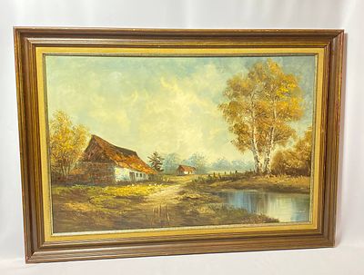 Большая картина в деревянной раме написанная маслом на холсте Французским художником. Время 