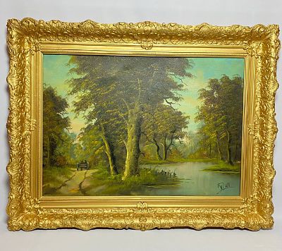 Старинная подписная картина начало XX века в изящной деревянной раме французского художника. 