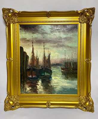 Подписная картина немецкого художника в деревянной резной раме. Картина написана на холсте 