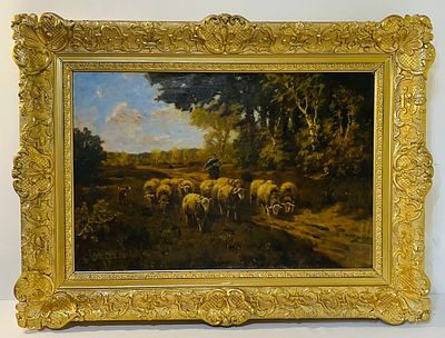 Старинная Французская подписная картина в изящной резной деревянной раме. Материал холст 