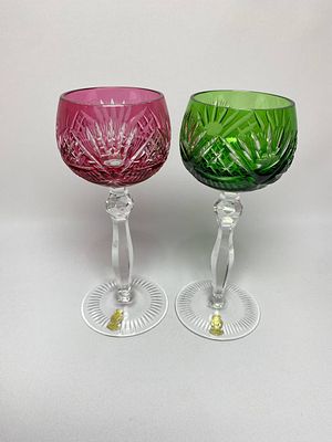 Пара тяжелых цветных хрустальных бокалов, фужеров с ручной доработкой производство Германия 