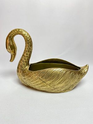 Винтажное бронзовое кашпо "Лебедь" с вставной полимерной ванночкой. Производство Западная 