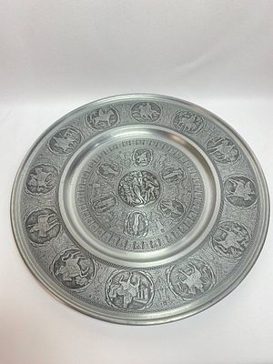 Большая оловянная тарелка-панно "Адам и Ева". Производство Германия, конец 20-го века. Тарелка 