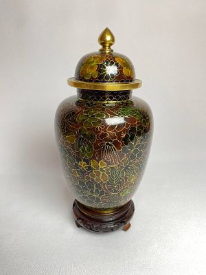 Латунная имбирная ваза на подставке изготовленная в сложной технике клуазоне (Перегородчатая 
