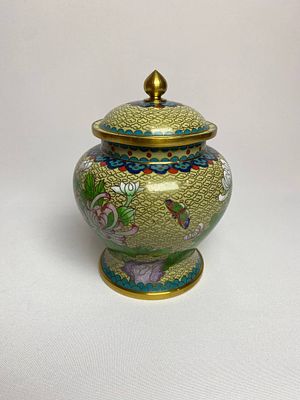 Старинная ваза, имбирница или чайница Клуазоне с внутренней эмалью изготовленная в сложной 