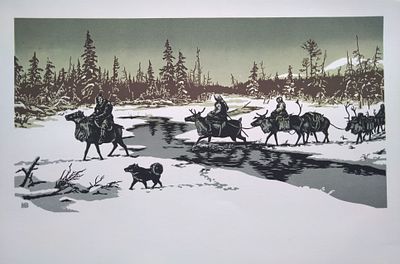 Мешков Владимир Ильич (1912-2012). 
Бумага, линогравюра. 28Х43 см. Советский и российский 