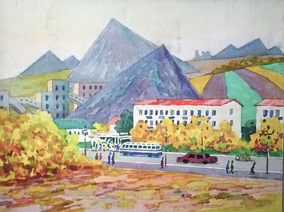 Кулагин Александр Сергеевич ( 1926-2011). "Дон шахтерский". Бумага, акварель 30х40см 