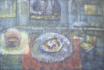 B. Tessler. Пирожки. 1960 е гг. Тонированная бумага, цветная пастель. 32Х48 см. Слева внизу 