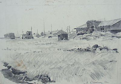 Дячкин Андрей Андреевич (1930 г.р.). Колхоз. 1960-е гг. Бумага, уголь, графитный карандаш. 