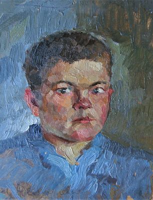 Гайваненко Анна Платоновна
(1915 - 1998). Ванечка. 1953 г. Картон, масло. 16,7Х13,2 см. На 