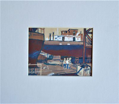 Лунев Валерий Иванович (род. 1949). Рабочие в порту. 1970-е гг. Бумага, темпера. 8,5Х11 см. 