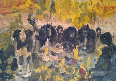 неизвестный художник 
демоны черти 
бумага акварель 42х 31 см