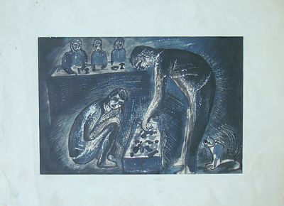 Неизвестный художник. Грустный кот. 1970-80-е гг. Бумага, тушь, акварель. 21,5Х30,5 см. Вклеено 