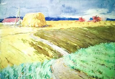 Курилович Александр Михайлович (1928 г.р.).&laquo;Сбор урожая&raquo;. Бумага, акварель 45х60см 
Живописец 