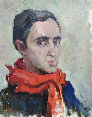портрет пионера неизв. худ. 
картон масло 40*50