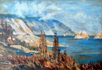 Неизвестный художник. Крым. Побережье. Фанера, масло. 27Х38,5 см.