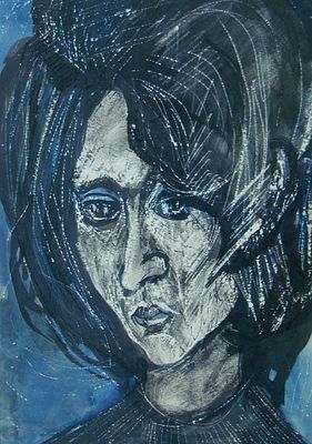 Неизвестный художник. Двусторонний рисунок. Портрет грустной женщины. / Набросок портрета. 