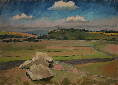 Ливада Николай Николаевич (1941 г.р.). Город в дали. 1970 -е гг. 
Картон, темпера. 19Х17 см. 