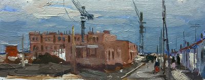 Орлов Василий Сергеевич (1910-2010) стройка идет 1960 ые годы 
картон масло 
Родился в 