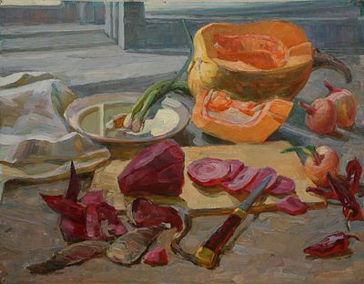 Кулагина Ольга Николаевна (1927, Ростов -на -Дону ) 
Картон, масло. 69Х50 см. Училась с 1945 