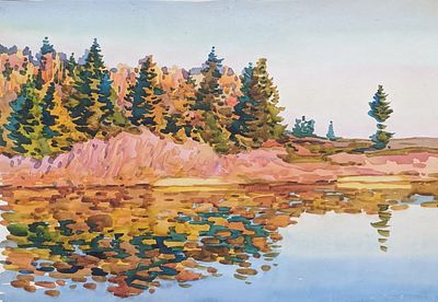 Кулагина Ольга Николаевна (1927 г.р.).Осень. Берег. 1950-е гг. Бумага, акварель. 44х64 см. 