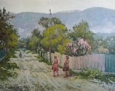 Соколов Семен Семенович (1929-2008) &laquo;Встреча&raquo; 1984г. Картон, масло . Размер 39х49см.Соколов 