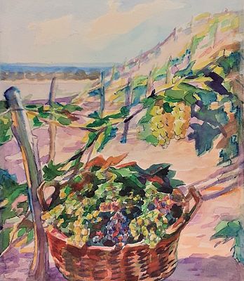 Кулагин Александр Сергеевич
(1926–2011). Карзина с виноградом. Бумага, акварель. 21 х 24,5 см. 