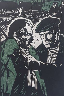 Федоров Александр Иванович (1967 г. р.). Случай в совхозе.1990-е гг. Бумага, линогравюра. 40Х26 