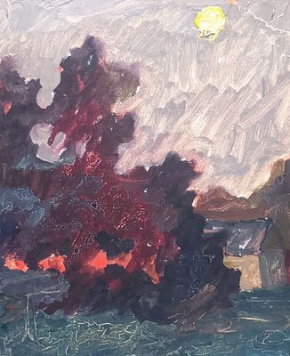 Ливада Николай Николаевич (1941 г.р.). Пейзаж с луной. 1970 -е гг. Картон, масло. 24Х20,2 см. 