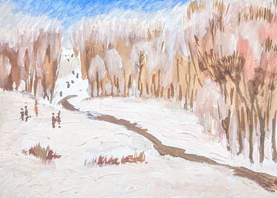 Ливада Николай Николаевич (1941 г.р.). Зимний пейзаж. Этюд. 1970 -е гг. Картон, масло. 17,7Х24 