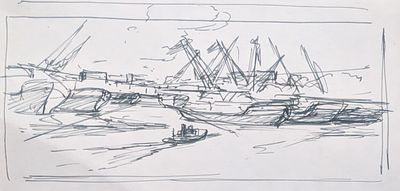 Курилович Александр Михайлович (1928 г.р.). Порт. Набросок. 1970-е гг. Бумага, тушь. 10Х20 см. 