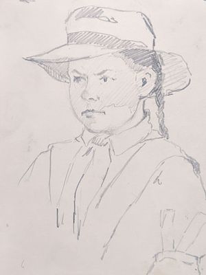 Неизвестный художник. Портрет девочки.1950 ые годы . Бумага, карандаш. 17,8Х14,5 см.